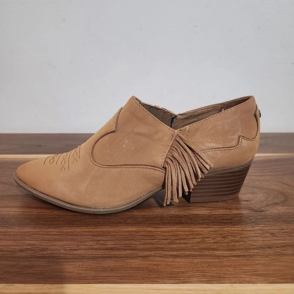 Sam Edelman Circus Hermosa Fringe Brown Ankle Boots Bootie 8.5 Western Saddle